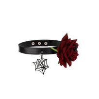 Gothic dark wind skull rose flower choker necklace PU leather, personality Lolita chocker necklace black