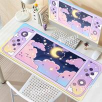 Moon and Stars Pink Large Desk Mat XXL Kawaii Aesthetic Game Controller Style Mouse Pad Sky PC Accessories Office Extended Mats 30x60cm gray