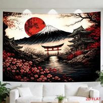 1pc Vintage Japanese Ukiyo-e Mount Fuji Tapestry, Torii Gate Cherry Blossom Wall Hanging for Home Decor 100X70CM white