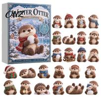 Xmas Hanging Charms Otters Advent Calendars 2026, 24 Days 2D Flat Acrylic Ornaments Christmas Holiday Gift for Otter Lovers Countdown Calendar, L gray