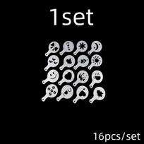 16Pcs/Set Coffee Mold Latte Cappuccino Barista Art Stencils Cake Duster Templates Coffee Accessories Milk Mold Coffe Decoration white