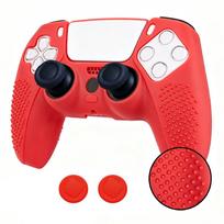 PS5 Anti-Slip Silicone Controller Cover with Grip Dots – Protective Gaming Accessory. red