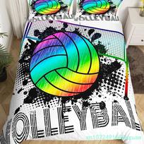 Volleyball Bedding Set Sports King Queen Duvet Cover Boys Girls Ball Theme Fire And Water Comforter Cover Polyester Quilt Cover EU Single 135*200cm/53x79in 3pcs blue