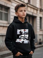 Children Hoodie JDM Modified Drift Car Collage Graphic Print Long Sleeve Pullover Sweatshirt Casual Kids Sport Tops For Autumn Daily Outdoor Wear 150 tamsiai mėlyna spalva
