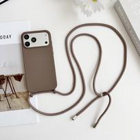 Kryžinė virvelė Skysto silikono telefono dėklas iPhone 17 Pro Max 15 14 13 16 Pro Max Telefonui su virvele per petį Saldainių spalvos Minkštas galinis dangtelis iPhone17 Pro tamsiai ruda spalva