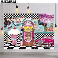 Back To 50s Backdrop Birthday Rock Roll Let's Party 1950s Soda Shop Retro Diner Time Rock Roll Classic Party Decor Backg 79×59inch/200*150cm black