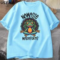 Juokingi jogos marškinėliai Varlės savirūpos marškinėliai Medvilniniai trumpomis rankovėmis Teigiami Cottagecore Namaste marškinėliai Vyrams Moterims Vyrų drabužiai Streetwear XL black