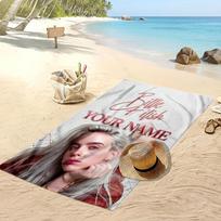 Billie Eilish Custom Beach Towel, Print Your Name Text Lightweight Absorbent Towel for Swimming Travel 80cmx160cm(31x63inch) white