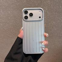 Luxury Striped Luggage Texture Phone Case For IPhone 18 17 16 15 14 13 Pro Max Shockproof Titanium Glossy Color Bussiness Cover iPhone17 Pro sidabras
