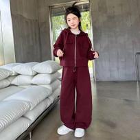 Girls' Sporty Casual Two-Piece Suit: Jacket & Wide-Leg Pants for Spring & Autumn 120 cm raudona