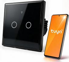 Qoltec 52712 Smart Touch 2-Gang Light Switch | Wi-Fi | Timer | Tuya | Smart Life | Tempered Glass | Black