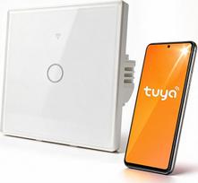 Qoltec 52715 Smart Touch 1-Gang Light Switch | Wi-Fi | Timer | Tuya | Smart Life | Tempered Glass | White