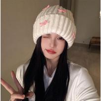 Korean Version Simple Solid Color Bow Plush Hat for Women In Autumn and Winter New Thickened Warm and Cold Proof Knitted Head Hat Adjustable beige
