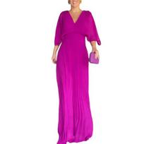 Yousheng Women Evening Dress Dolman Sleeves Pleated V Neck Pure Color High Slim Waist Full Length Party Prom Maxi Dress XL raudona