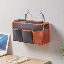Large Capacity No-Punch Bedside Cotton Linen Hanging Storage Bag gray