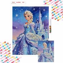 Disney Elsa Princess Frozen Castle Diamond Painting Art Mosaic Kit Handmade diy5D Home Decor Gift Round 20x30cm gray