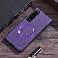 Case For Sony Xperia 1 VI 10Vi 10 5 1 V Iv 1 III Magnetic For MagSafe Luxury Linen Pattern Silicone Back Cover Shockproof Bumper Xperia 1 IV 2022 violetinė