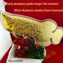 Yearly Abundance: 999 Pure Gold Dragon Fish Ornament for Living Room, Office or Housewarming Gift brown