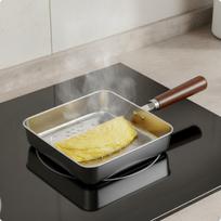 304 Stainless Steel Frying Pan No Coating Nonstick Skillet Cooktop Thick FlatBottom 16CM Square Bottom gray