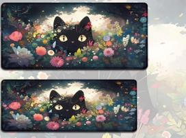 Cute Black Cat in Pink Clouds Large Mouse Pad Kawaii Starry Sky Desk Mat for Gaming Office 30x80x0.2cm pink