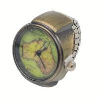 Retro Map Face Ring Watch for Men and Women Fashion Trend Retro Quartz Watch Antique Copper Exquisite Small Gift Watch gray