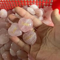 Engraved Raw Pink Crystal Heart Stone - Pocket-Sized Decompression Ornament 30mm brown