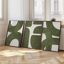 3pcs Frameless Mid-century Modern Minimalist Green Abstract Prints,Fashion Theme Canvas Posters Living Room,Bedroom Wall Decor 21X30CMNo Framed white