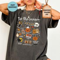 Comfort Colors® Tis The Season Halloween Shirt, Skeleton Pumpkin Ghost Halloween TShirt L black