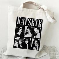KATSEYE Canvas Tote Bag Retro Girl Group Print Large Capacity Shoulder Bag Handbag Fashion Versatile Shopping Tote 60123-5 No. 13; 35x40cm gray
