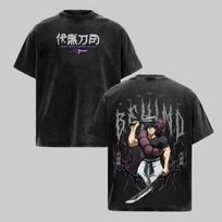 Toji Fushiguro Jujutsu Kaisen Double Print Vintage Washed Oversized Cotton Tee 120 white