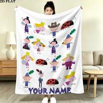 Custom Name Ben & Holly Print Flannel Blanket, High quality Comfortable for All Seasons, Home Decor, Warmth and Comfort, Perfect for Christmas Gifts 80cmx120cm beige