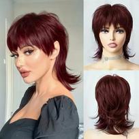 Short wig shaggy Layered 80s Mullet wig Pixie Cut wig WithBangs Curly Synthetic Fake Hair For Women Party Cosplay Use 12inches&1pc white