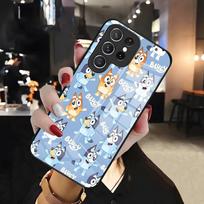 B-Bluey-es CARtoon Phone Case For Samsung S26 S25 Edge Ultra 24 23 22 21 Ultra Plus Fe A55 56 15 4G 5G Glass Cover Galaxy S25 Plus white