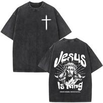Christian Jesus Is King Bible Verse Vintage Washed Tshirts Men Women Fashion Hip Hop  Oversized Streetwear Unisex Casual Tshirt M black