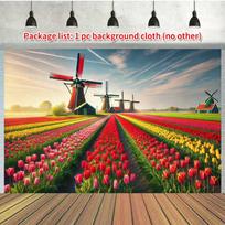 2D Holland Tulip Windmill Landscape Backdrop Nature Scenery Photo Background 70.9x43.3inch/180*110cm gray