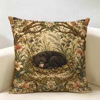 Woodland Botanical Bear And Cub Cushion Cover Durable Hypoallergenic Linen Pillow Cover Short Size Washable SkinFriendly 50cmx50cm(20x20Inch)