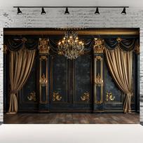 Elegantiškas auksinis pakabinamas šviestuvas ir akmens sienos fonas - daugiafunkcinis fotografijos fonas, tinkamas vestuvėms, lll 59×39inch/150*100cm brown