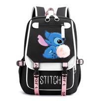 Stitch USB įkrovimo kuprinė, lengva vandeniui atspari mokyklinė kuprinė berniukams ir mergaitėms, didelės talpos Black and white 2