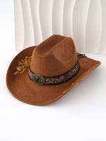 Vintage Suede Western Cowboy Hat Women's American Wide-brimmed Top Hat Gold Embroidered Flower Belt Buckle Sun Hat Tide ruda