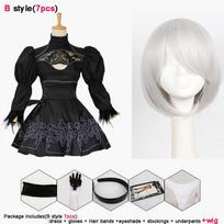 Seksualus Nier Automata Yorha 2B Cosplay kostiumas Anime Moterų apranga Užmaskuotas kostiumas Puošnus Helovino karnavalinis mergaičių vakarėlis juoda suknelė + perukas kostiumų rinkinys XXL white