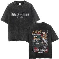 Washed Retro Anime Attack on Titan Levi Ackerman Graphic T-shirts Men Women Cartoon Manga T-shirt Male Vintage Oversized T Shirt 2XL black