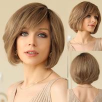 HAIRCUBE Brown Blonde Remy žmogaus plaukų perukai HD skaidrūs nėriniai priekiniai perukai trumpi sluoksniuoti banguoti rankomis surišti nėriniai priekiniai plaukai baltoms moterims brown