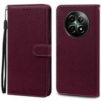 Dėklas Realme 12, Dėklas Realme 12 Plus, Piniginės tipo atverčiamas odinis dėklas Realme 12 Pro Plus 5G, Realme 12X dangtelis, Coque Fundas Realme 12 Pro vyno raudonos spalvos