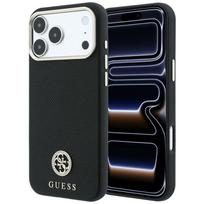Dėklas Guess Grained Round Strass Logo MagSafe, skirtas iPhone 18 Pro / 17 Pro, juodas