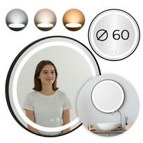 Apvalus LED vonios veidrodis, montuojamas ant sienos, 60 cm, 3 spalvų, jutiklinis jungiklis, ryškumo reguliavimas, ModernHome