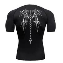 Men's Gym Clothes Skeleton Wings Workout Compression Shirts  Short Sleeve Rash Guard Athletic Undershirt Gear T Shirt for Sports XL black