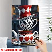 Tin Sign Red Black White Teapot Hat Playing Card Hearts Casino Wall Decor Vintage Metal Sign for Bar Pub Gambling Theme Retro 20x30cm（7.8x11.8inch） gray