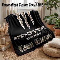 Monster Energy Custom Flannel Throw Blanket Print Your Name Text Soft Warm Blanket Holiday Present 80cmx120cm white