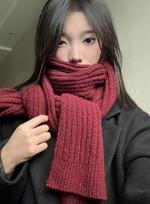 Scarf women's autumn and winter Korean version of the new versatile knitted solid color wool thickened warm couple scarf 168CM black