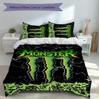 3pcs Monster Energy LOGO Duvet Cover Set, Includes 1 Duvet Cover and 2 Pillowcases,Skin-Friendly&Comfortable Fabric,Suitable Bedding Sets 135cmx200cm white